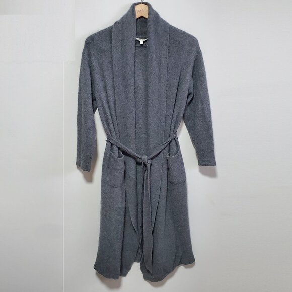 HUDSON NORTH 100% Cashmere Robe Cardigan Sweater Tie Waist Grey Women's Medium - Picture 2 of 14
